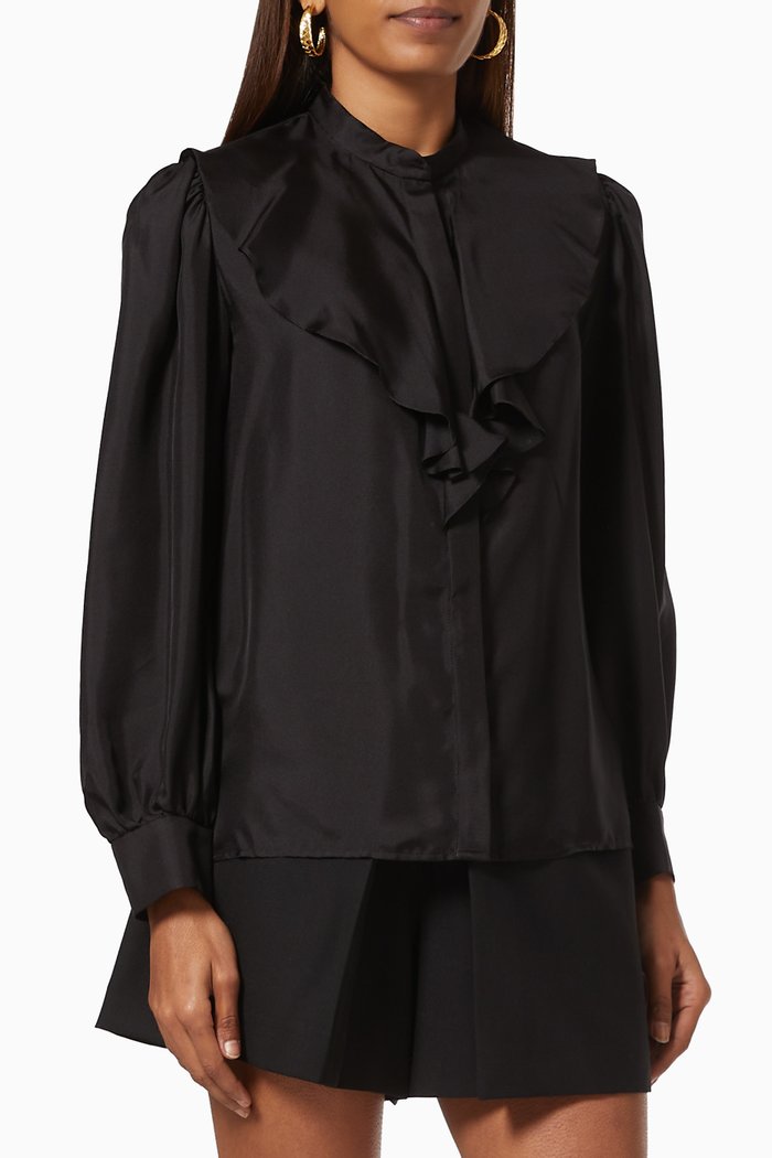 

Gemillia Ruffled Top in Poplin, Black