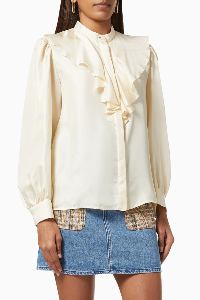 

Gemillia Ruffled Top in Poplin, Brown