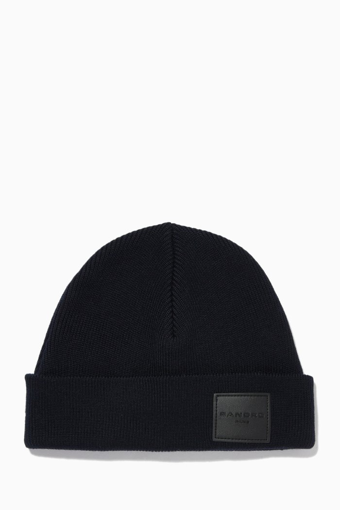 

Logo Patch Beanie in Ribbed Knit, Blue