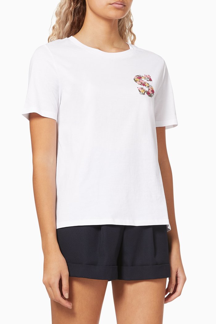 

Embroidered Letter T-shirt in Organic Cotton, White