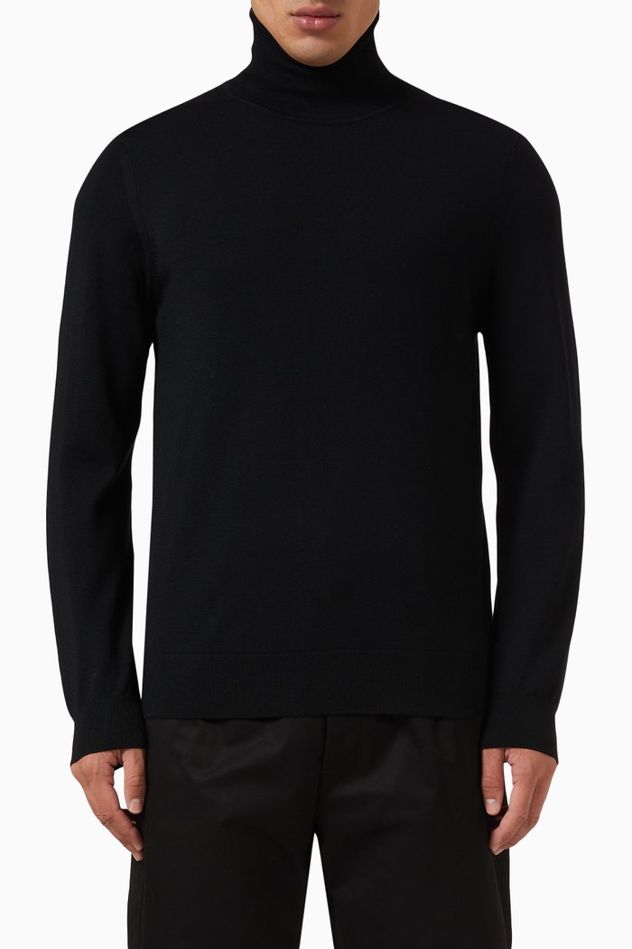 

Turtleneck Sweater in Wool Knit, Black