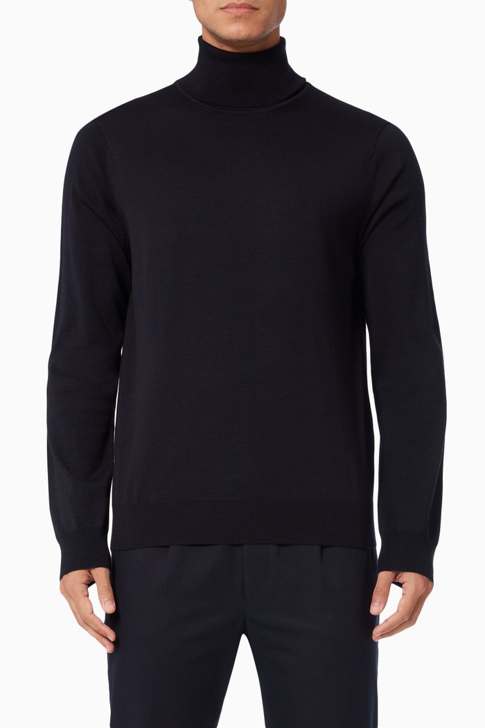 

Turtleneck Sweater in Wool Knit, Blue