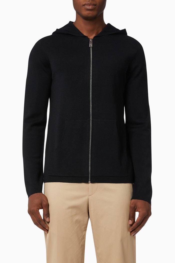 

Zip Cardigan Hoodie in Wool, Black