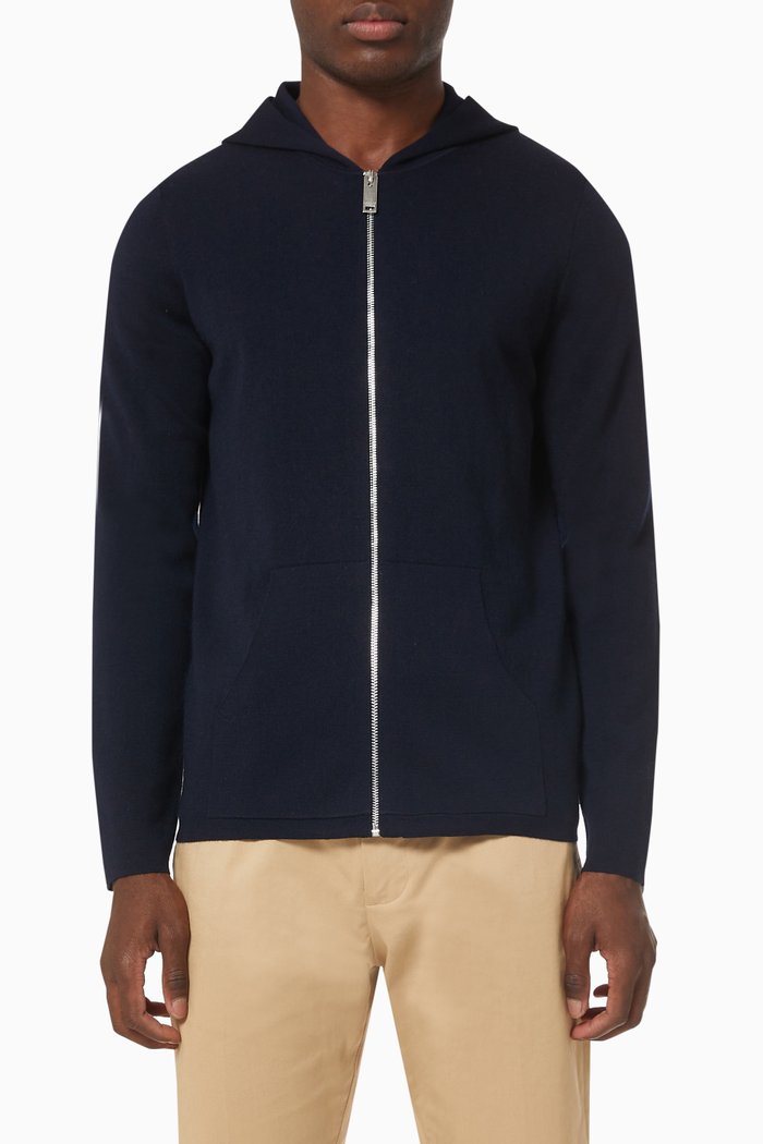 

Zip Cardigan Hoodie in Wool, Blue