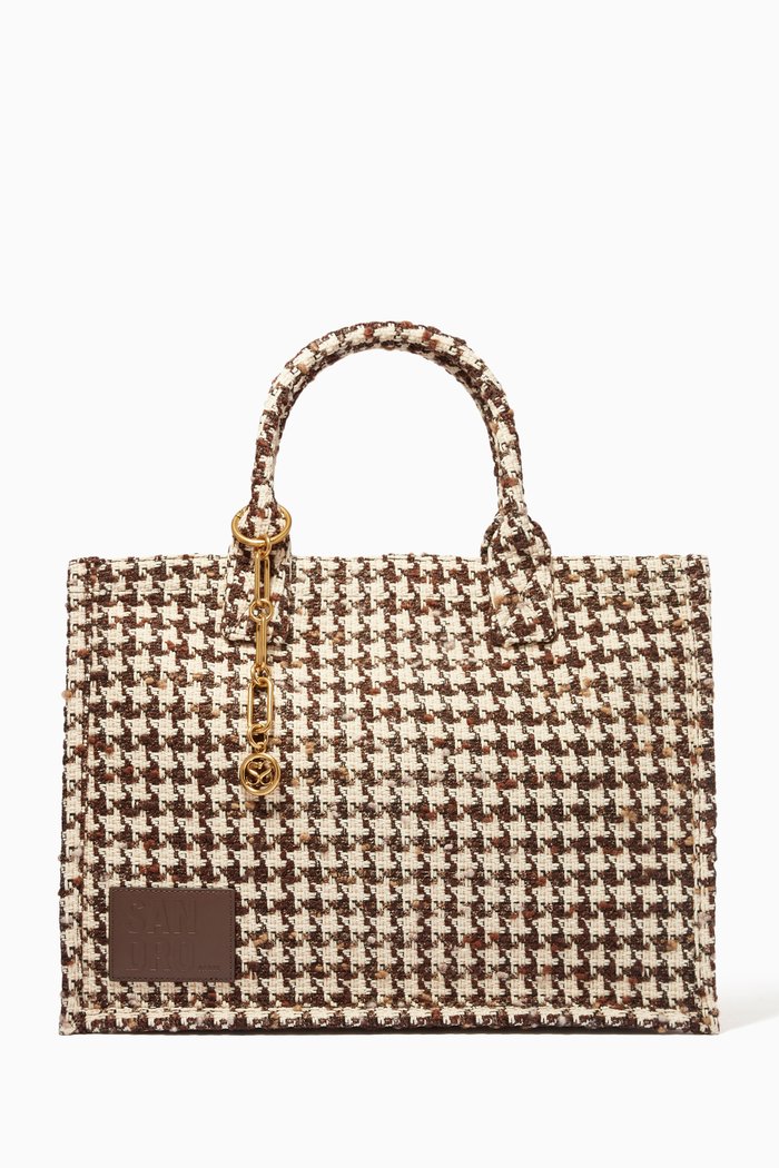 

Houndstooth Checked Tote Bag in Tweed, Brown