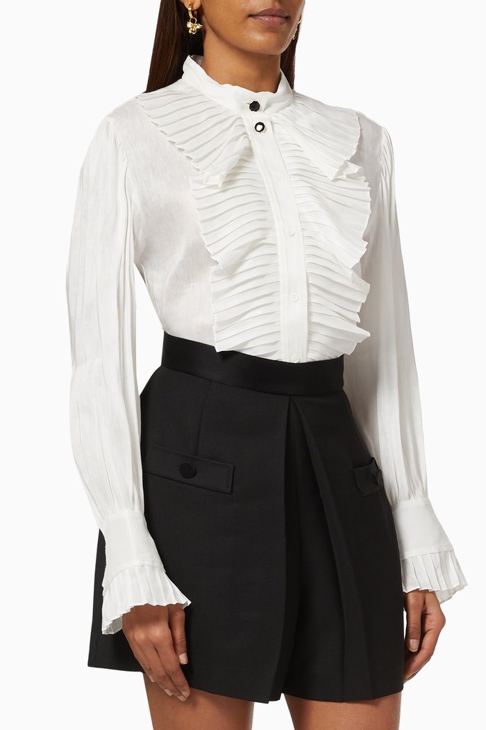 Ruffled Shirt in Linen & Silk, White