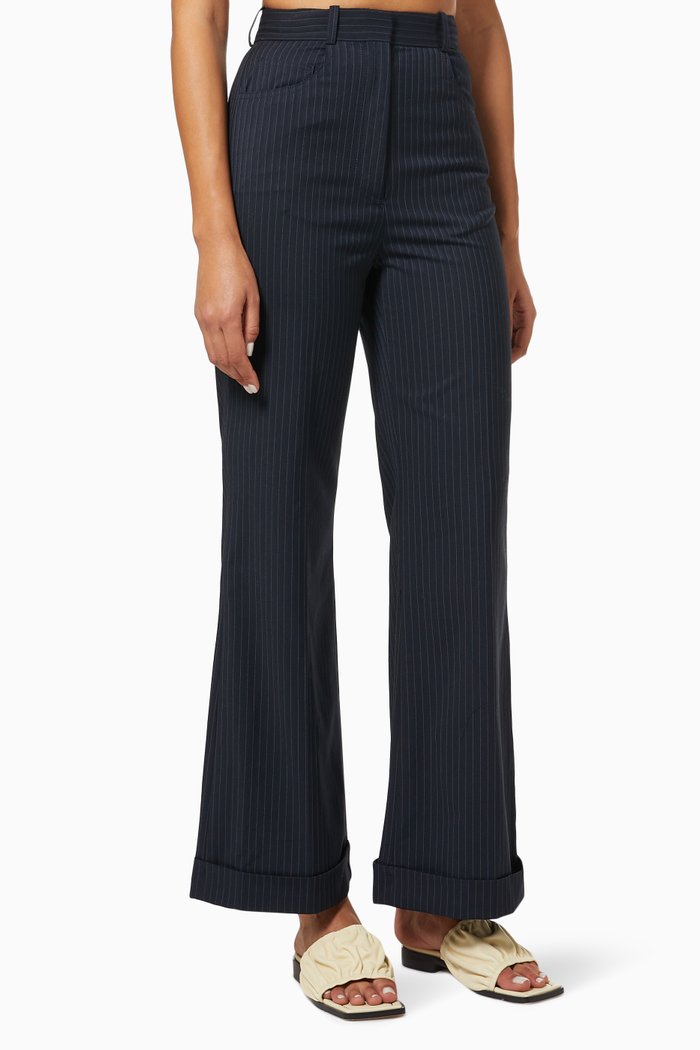 

Flared Striped Pants in Viscose Blend, Blue