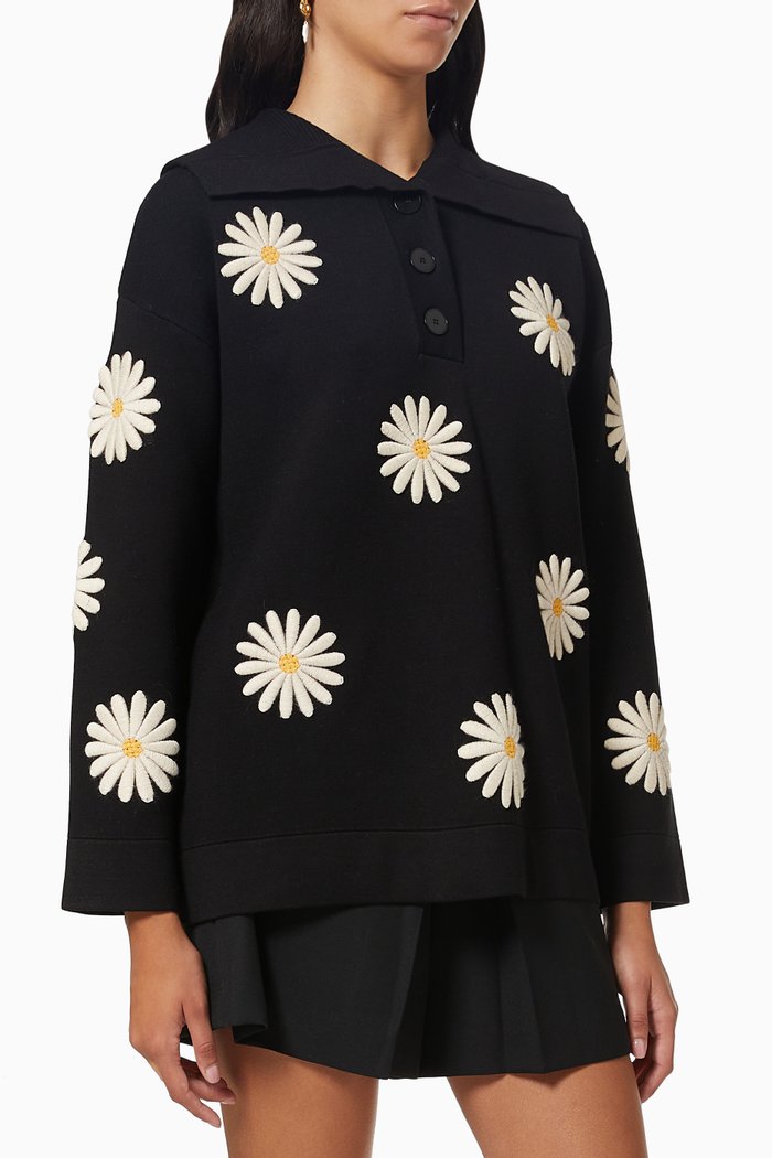

Daisy Patch Sweater in Viscose Knit, Black