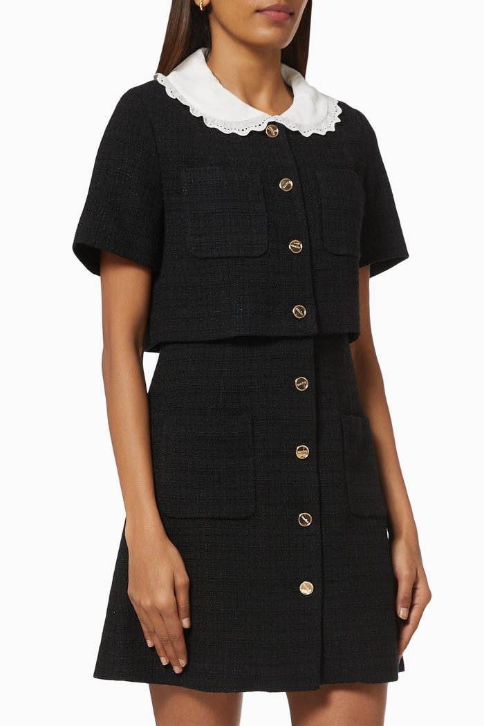 

Peter Pan Collar Dress in Tweed, Black