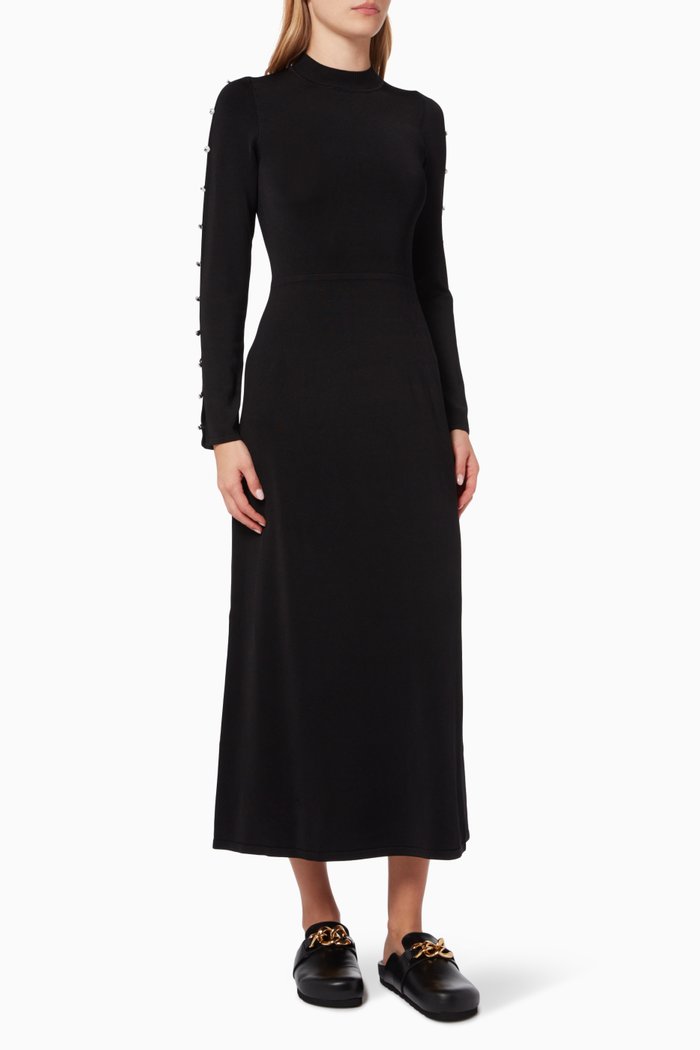 

Knitted Long-Sleeve Dress, Black