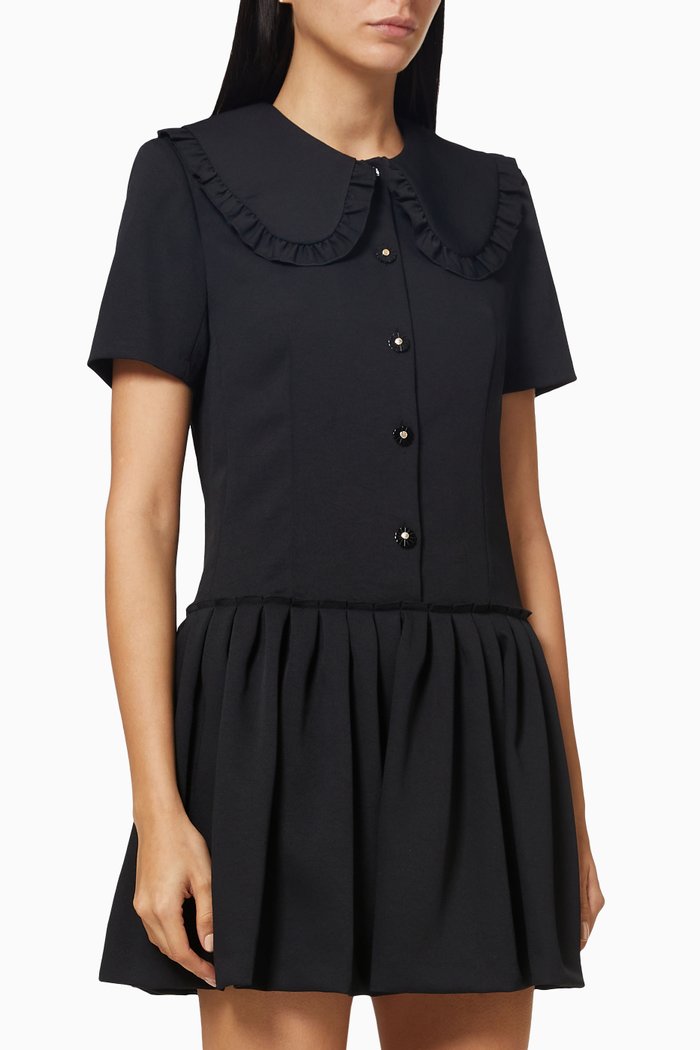 

Pleated Mini Dress in Crepe, Black