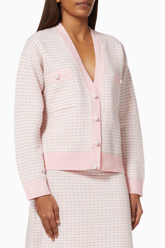 

Houndstooth Short Coatigan in Tweed, Pink