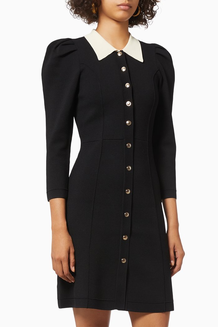 

Puffed Shoulders Dress in Viscose Blend, Black