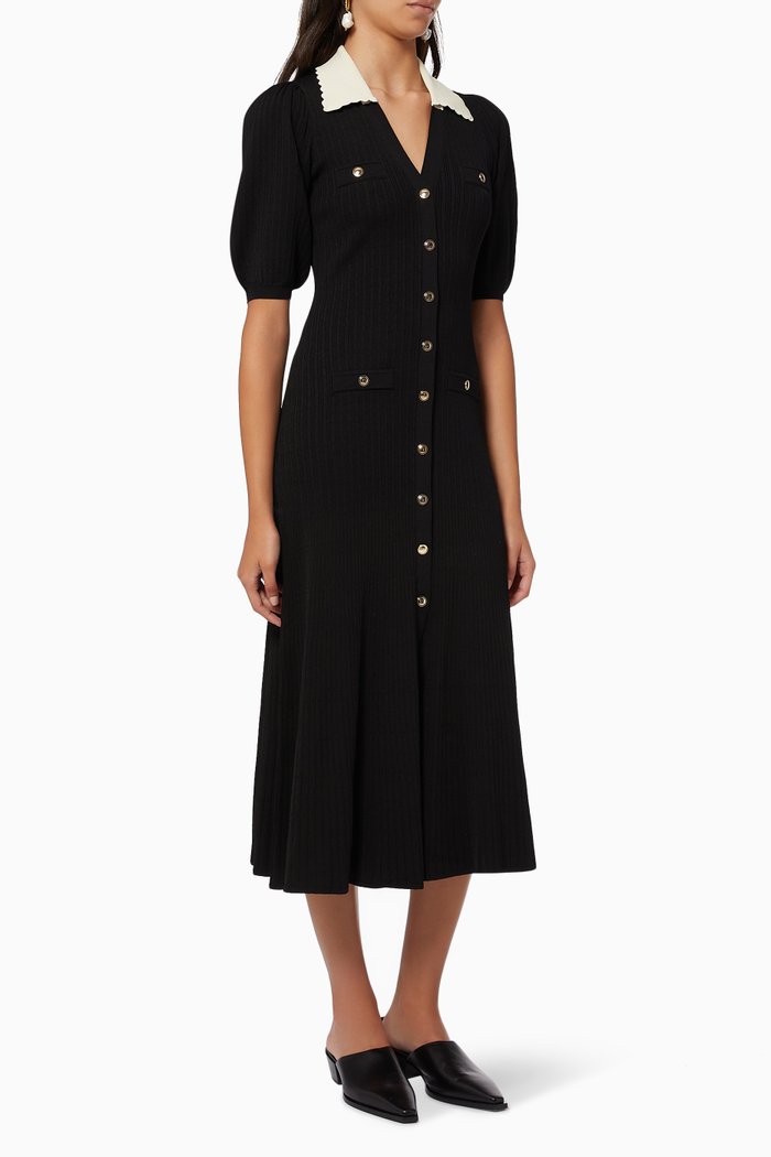 

Collared Midi Dress in Knit, Black