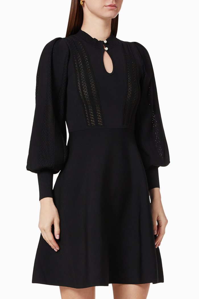 

Midi Dress in Pointelle Knit, Black