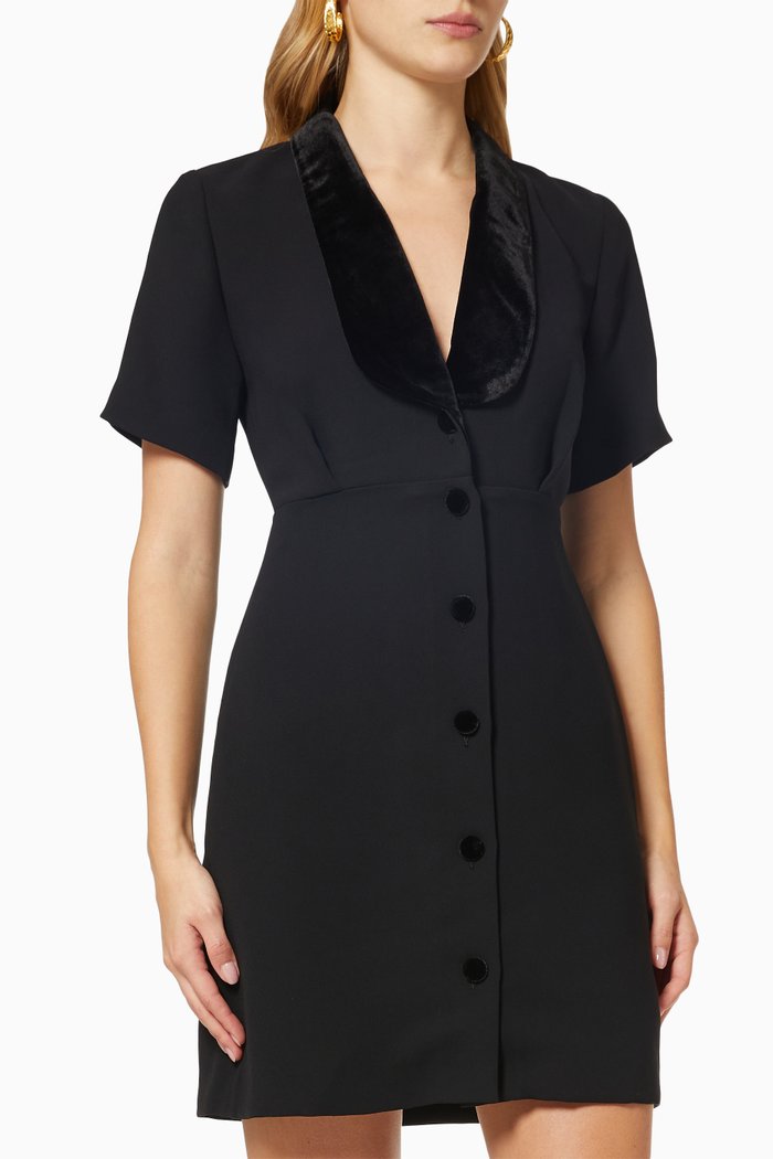 

Shawl Collar Mini Dress in Crepe, Black