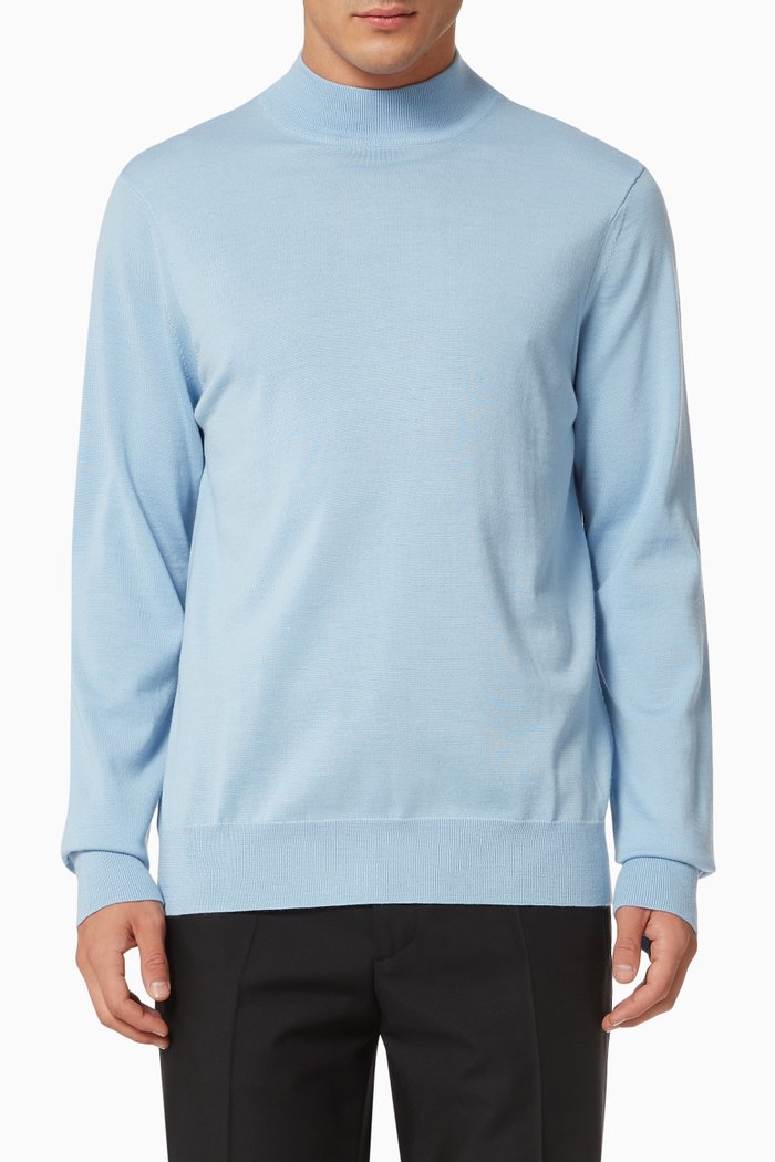 

Funnel Neck Sweater in Wool, Blue