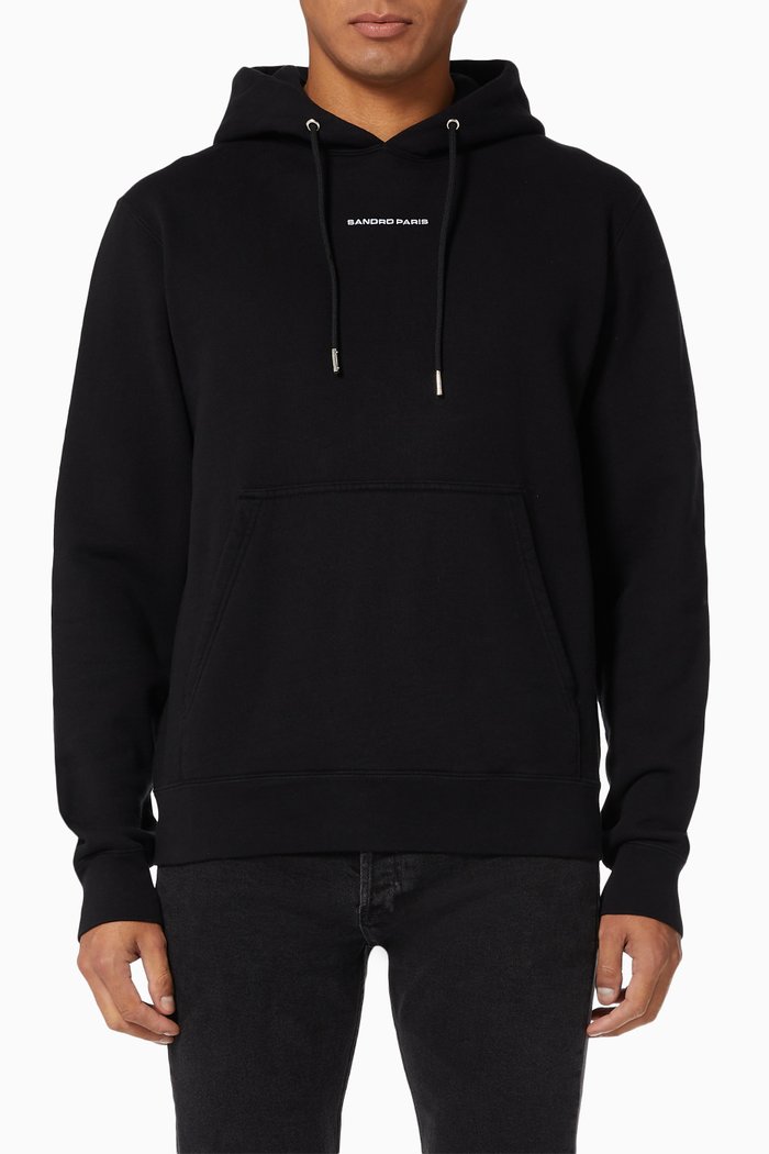 

Logo Embroidery Hoodie in Cotton Fleece, Black