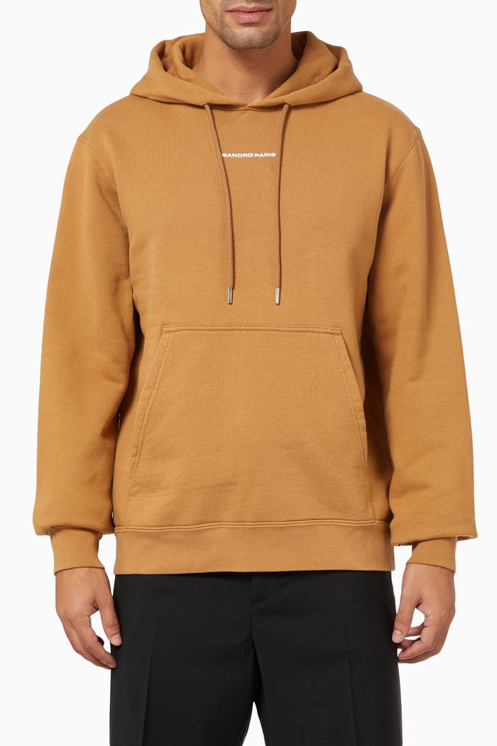 

Logo Embroidery Hoodie in Cotton Jersey, Brown