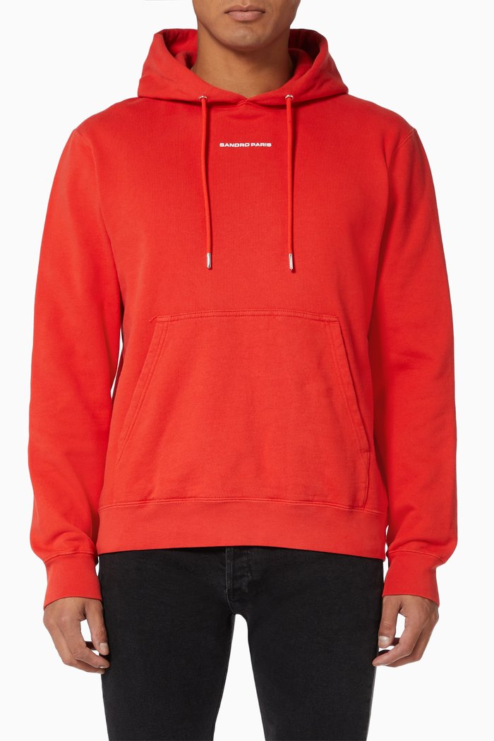

Logo Embroidery Hoodie in Cotton Fleece, Red