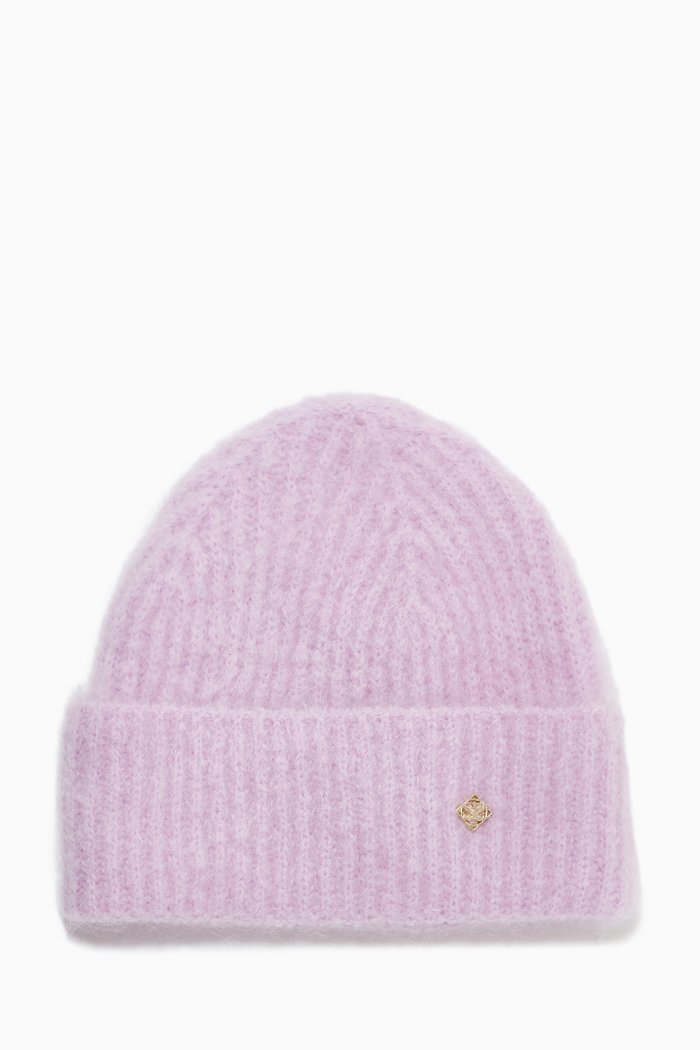 Beanie Hat in Wool, Purple