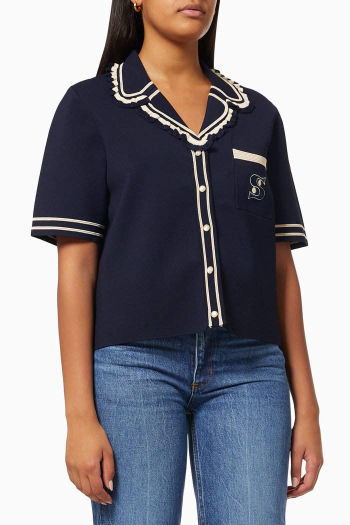 

Cropped Boxy Top in Knit, Blue