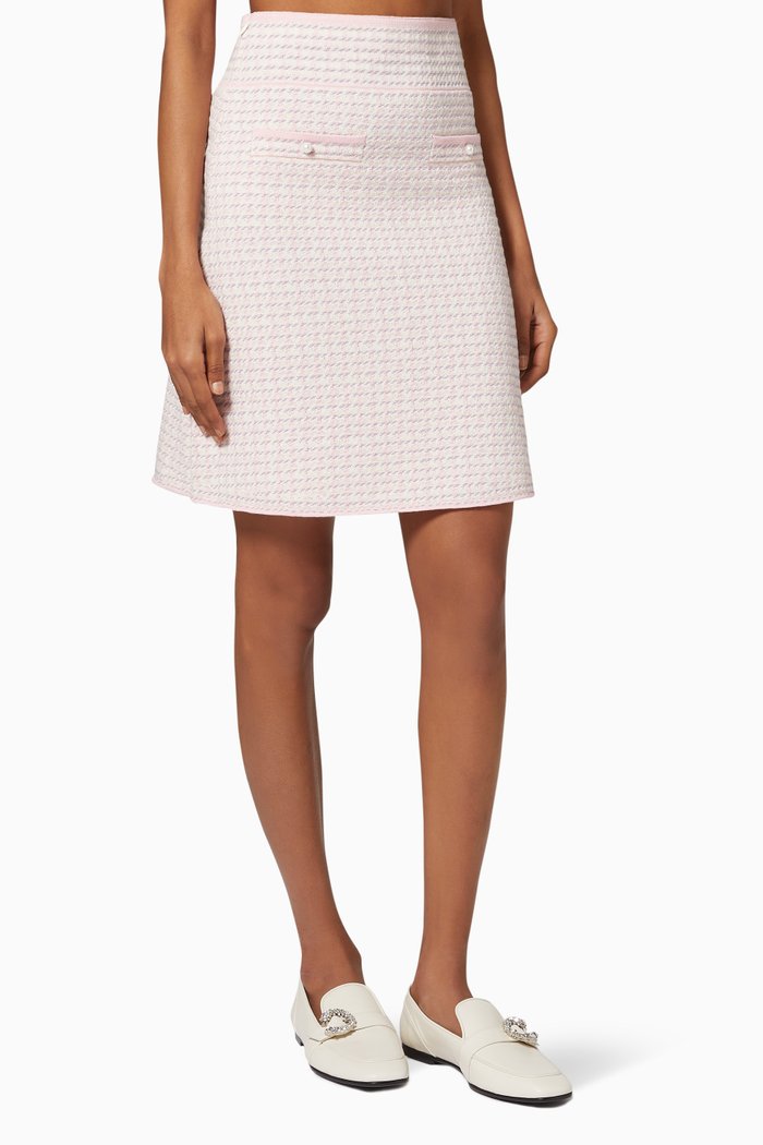 Houndstooth Mini Skirt in Tweed, Pink