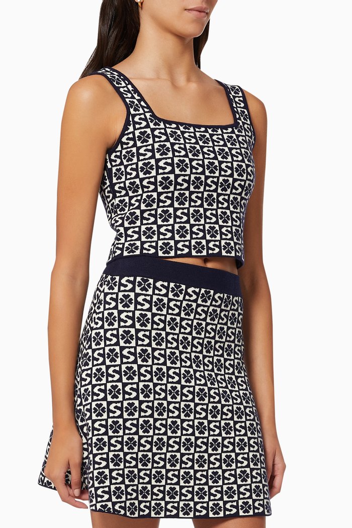 

Cropped Top in Jacquard Knit, Blue