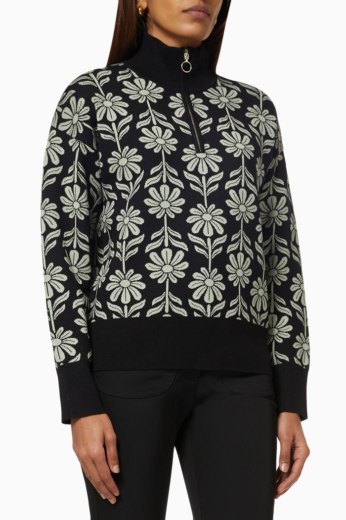 

Turtleneck Sweater in Jacquard Viscose, Black