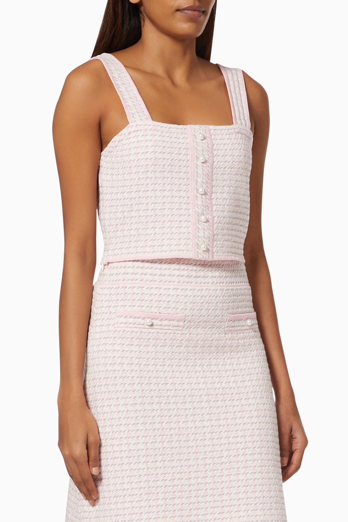 

Houndstooth Crop Top in Tweed, Pink