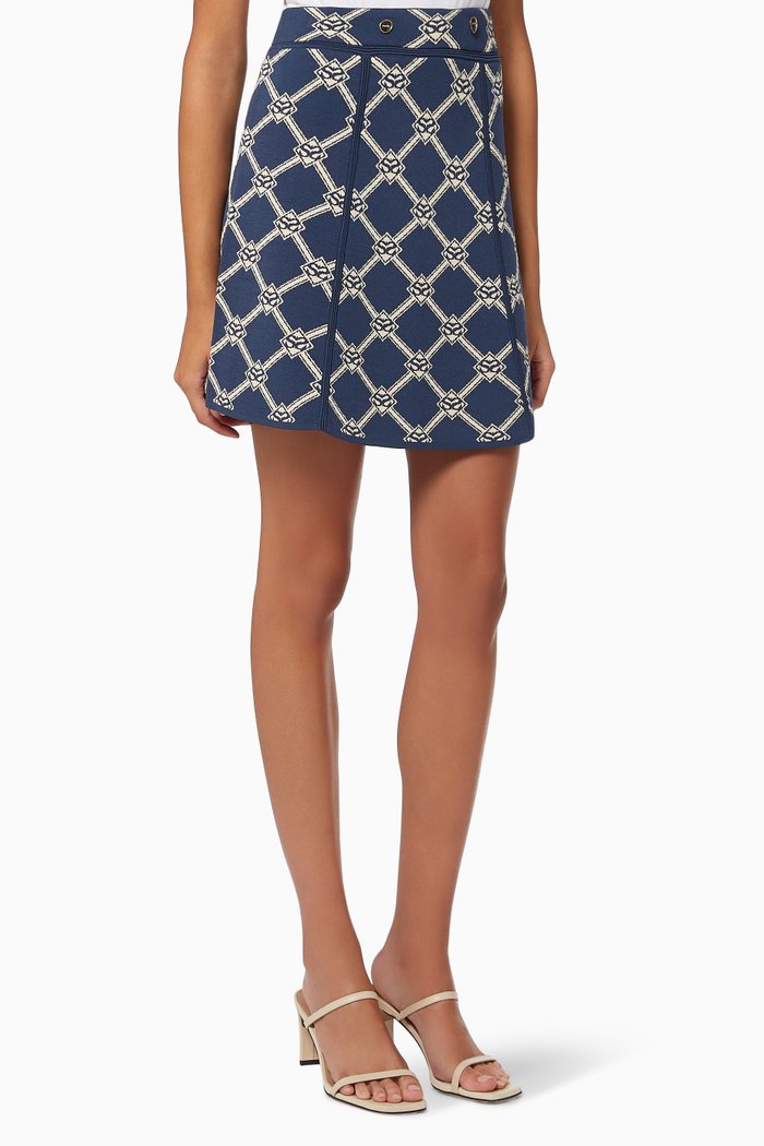 

A-line Mini Skirt in Double S Jacquard Knit, Blue