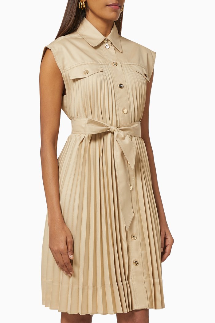 

Pleated Shirt Dress, Neutral