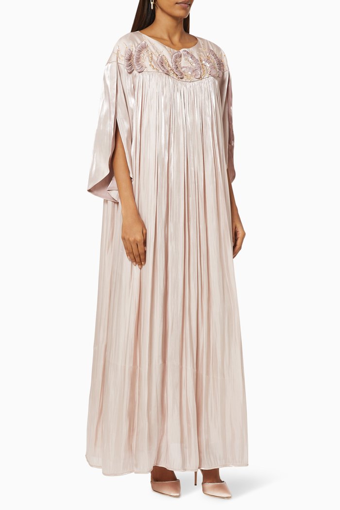 

Embroidered Kaftan in Viscose Satin, Pink