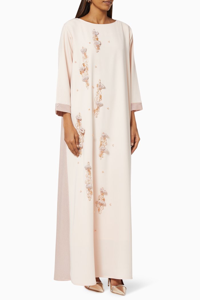 

Two-tone Embroidered Kaftan in Crepe, Pink