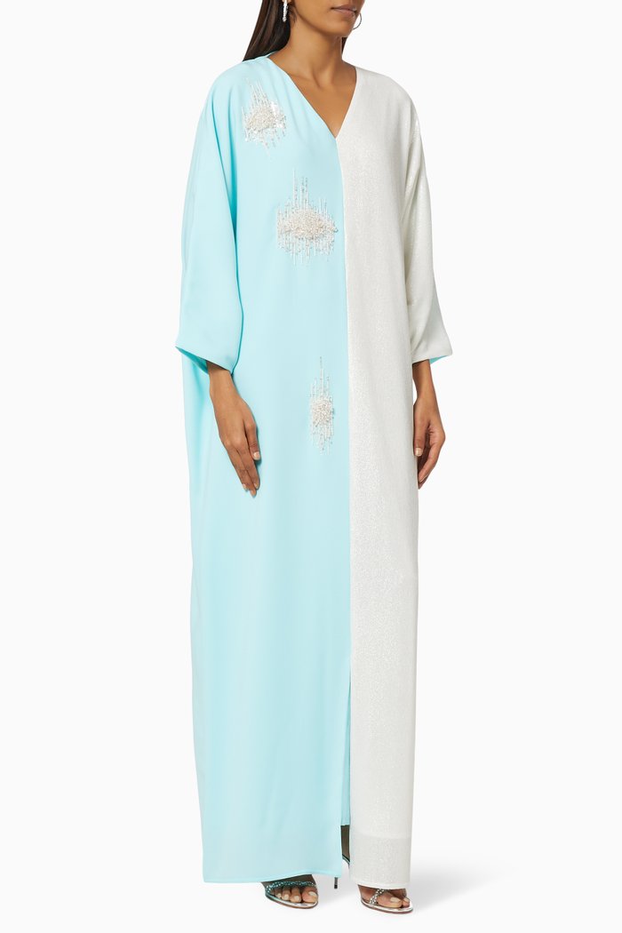 

Two-tone Panelled Embroidered Kaftan, Blue