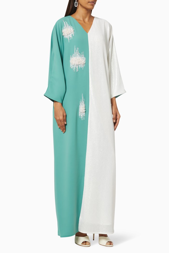 

Two-tone Panelled Embroidered Kaftan, Green