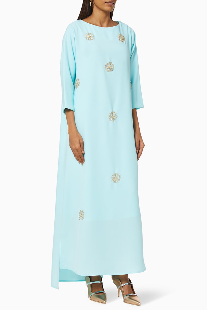 

Sequin Embroidered Kaftan in Crepe, Blue