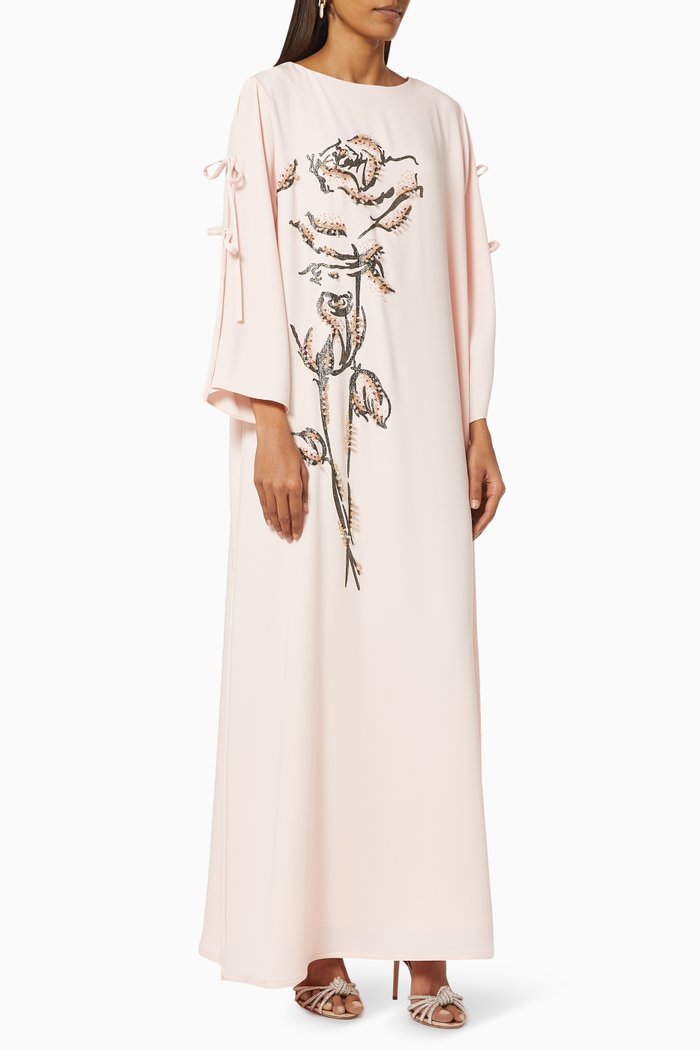 

Floral Appliqué Kaftan in Crepe, Pink