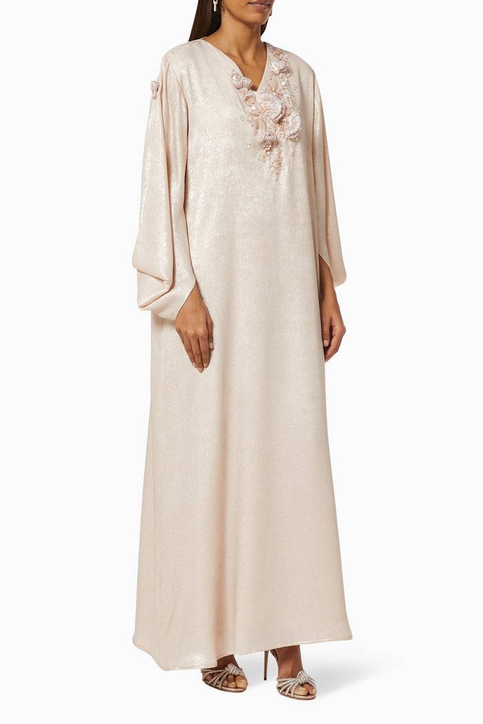 

Sequin Embroidered Kaftan in Metallic Crepe, Gold