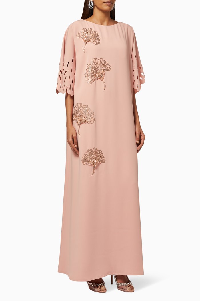 

Floral Cut-out Kaftan in Crepe, Pink