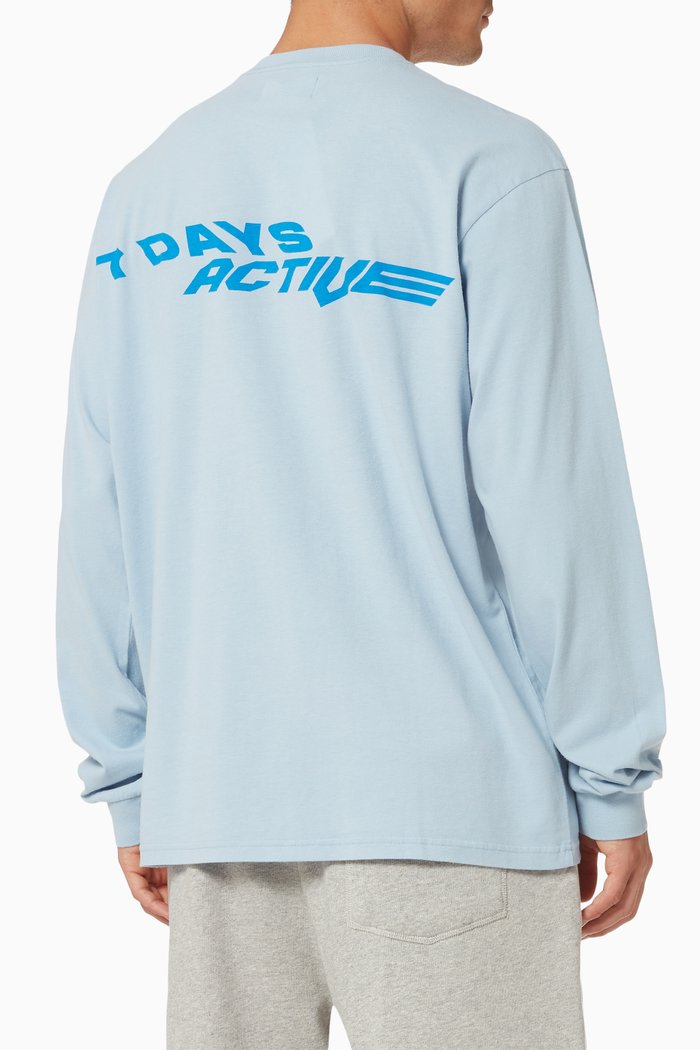 

Graphic Logo Print Long Sleeve T-shirt in Organic Cotton Jersey, Blue