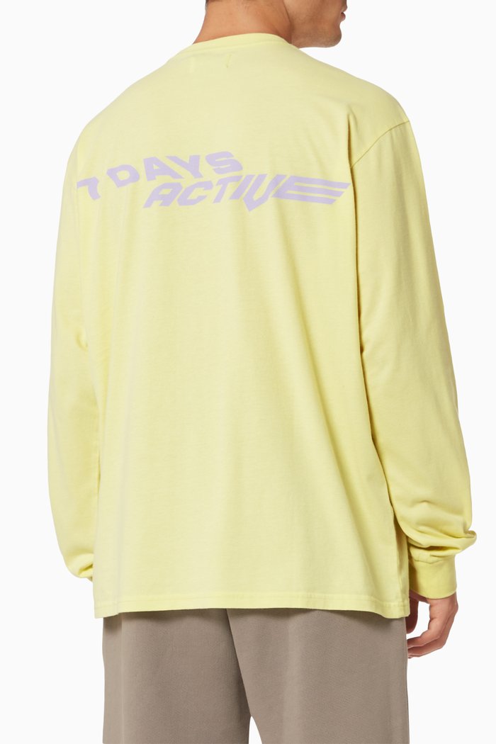 

Graphic Logo Print Long Sleeve T-shirt in Organic Cotton Jersey, Yellow