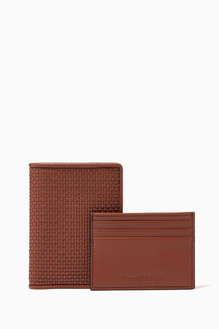 

Mini Wallet with Detachable Card Holder in PELLETESSUTA™, Brown