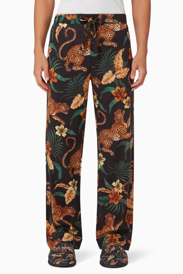 

Pyjama Pants in Soleia Leopard Print Cotton, Black