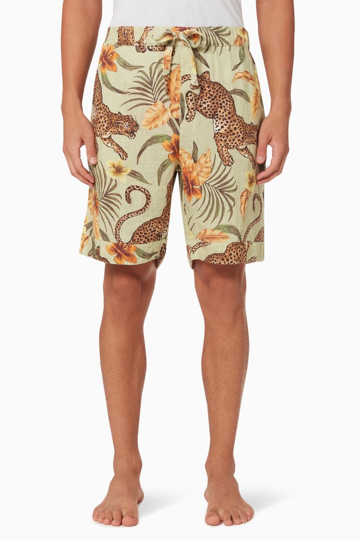 

Pyjama Shorts in Soleia Leopard Print Linen, Green