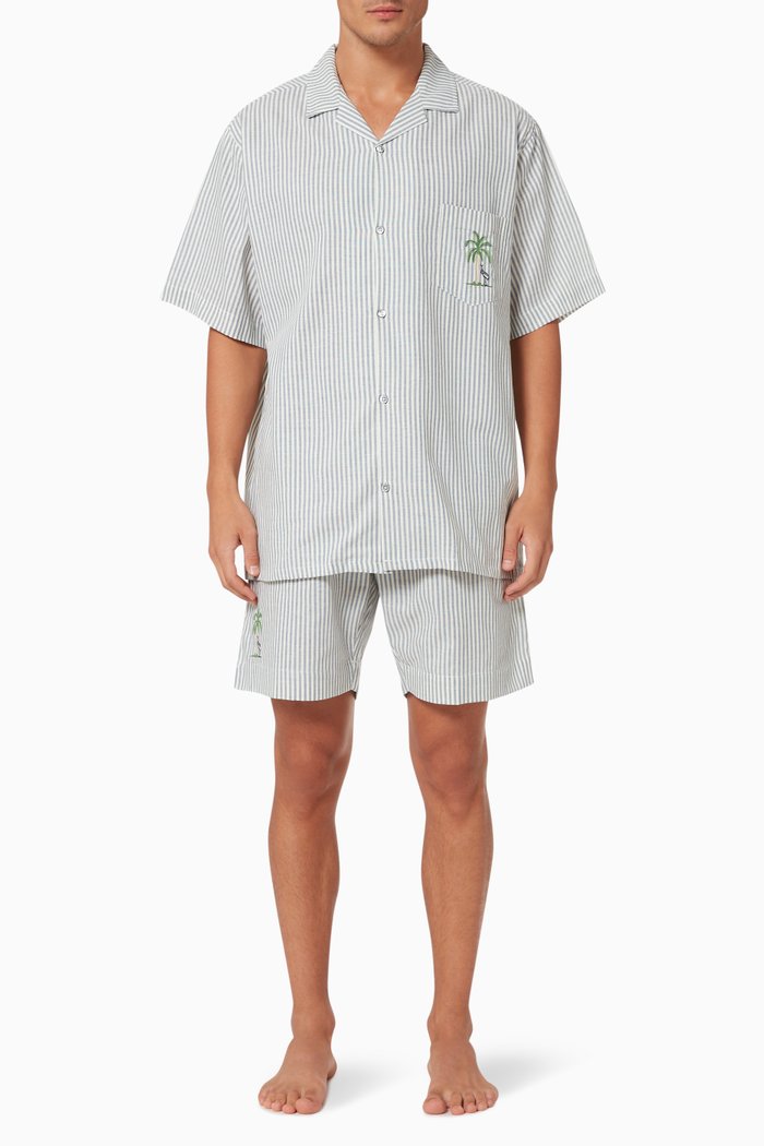 

Cuban Pyjama Set in Summer Oxford Stripe Cotton, Blue