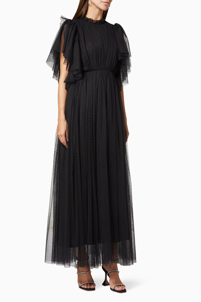 Embroidered Tulle Dress, Black