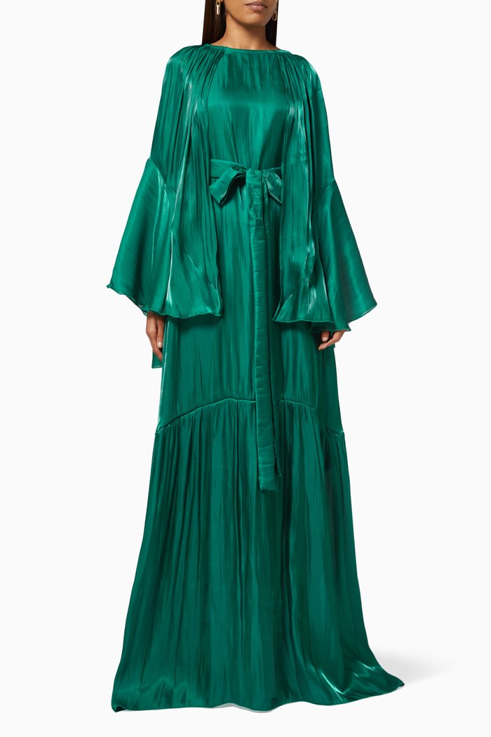 

Cap Style Dress in Silk, Green
