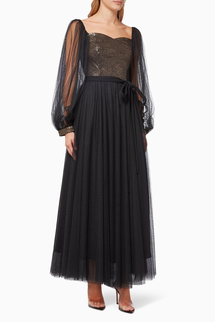 

Puff Sleeve Dress with Sequin Embellishment, Black