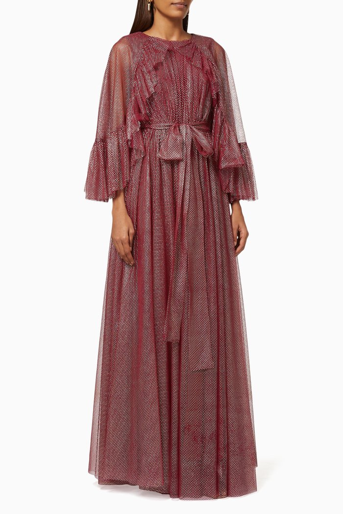 

Cape Style Dress in Shimmer Tulle, Burgundy